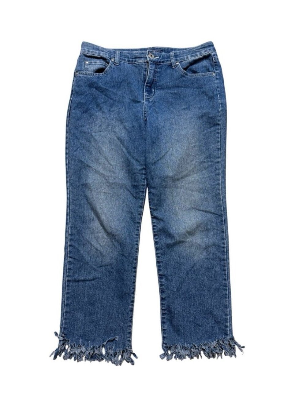 Bandolino Petite Jeans Raw Hem Cropped Straight Blue 12P